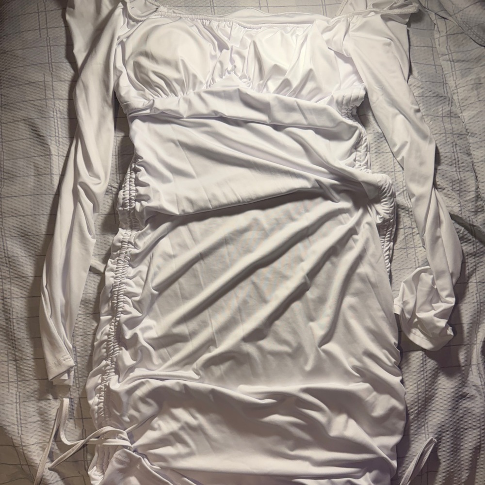 Elegant White Ruched Dress